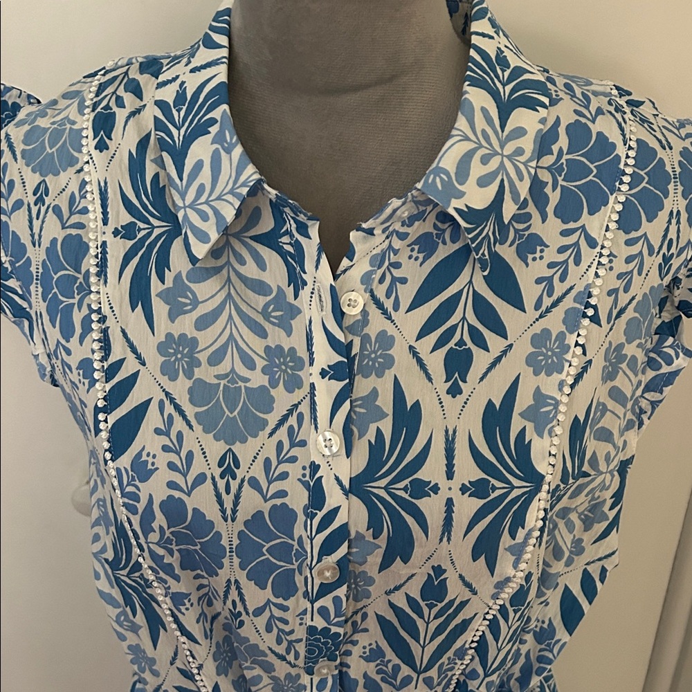 Ellen Tracy Blue Floral Spring Dress L - Picture 2 of 5